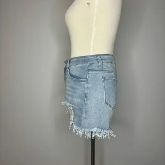 Jeans- Blue Jean Shorts with Frayed Edges + Rips